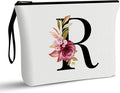 Vavabox A-Z Personalized Makeup Bag, Birthday Gifts for Women Mom, Gifts for Best Friend, Bride Bridesmaid Cosmetic bag (R, White)