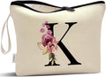 Vavabox A-Z Personalized Makeup Bag, Birthday Gifts for Women Mom, Gifts for Best Friend, Bride Bridesmaid Cosmetic bag (K, Yellow)