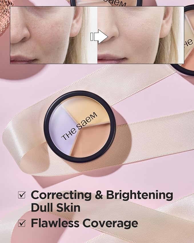 THESAEM Cover Perfection Triple Pot Concealer 04 Tone Up Beige - for Fair to Light Skin Tone - 3 Color Full Coverage Concealer - Covers Pigmentation and Blemish Spots, Corrects Skin Tone