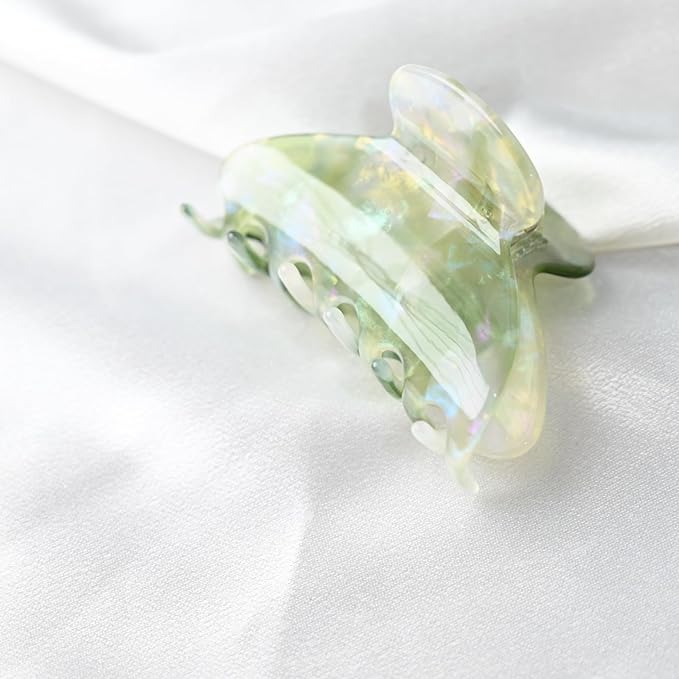 Handmade Celluloid Acetate French Design Barrettes Tortoise Shell Claws Hair Claw Luxury Fashion Accessories Hair Clip for Women (transparent green)