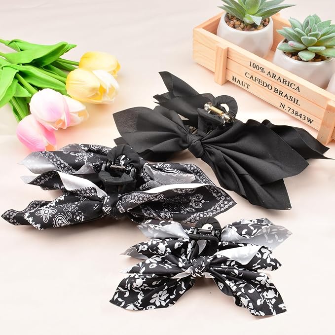 Bow Claw Clips Bow Hair Clips Black 3PCS Big Hair Bows for Women Butterfly Styling Large Hair Clips for Thick Hair for Girls Hair Accessories for Teen