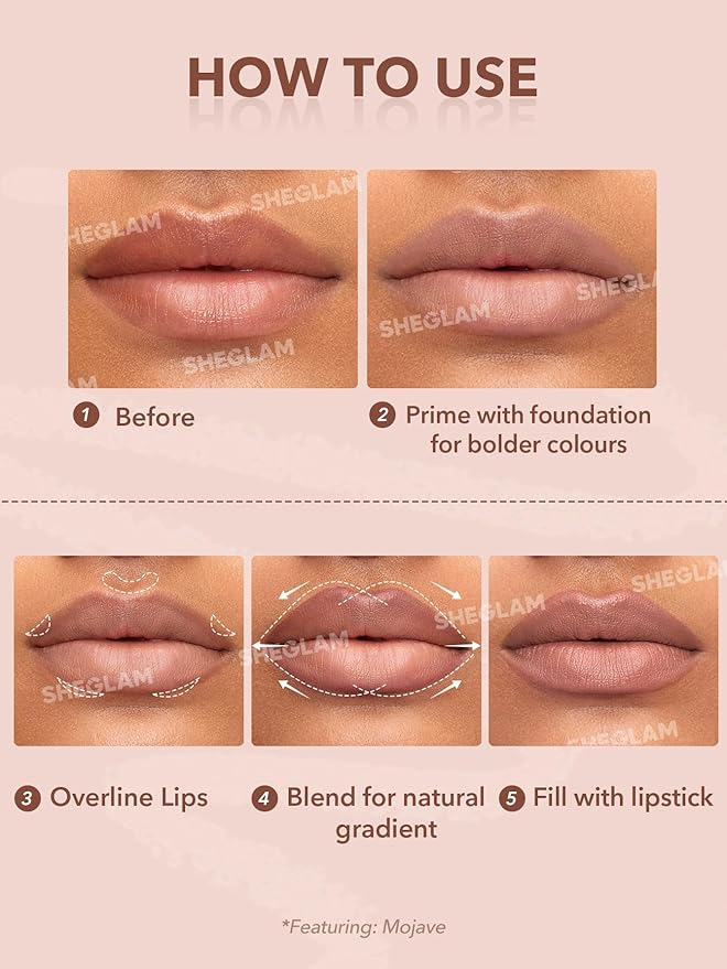 SHEGLAM Lip Liner Creamy Matte Pencil High Pigment Not Easy to Fade Silky Smooth Matte Contour Tint Lip Makeup-Brazen