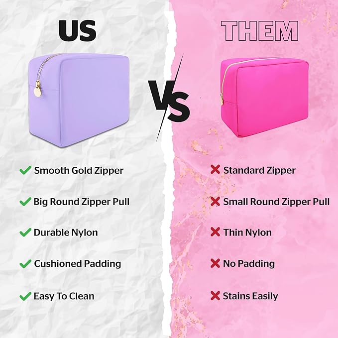 DANCOUR Nylon Makeup Bags for Women Large Preppy Travel Toiletry Pouch Cosmetic Bag Makeup Organizer