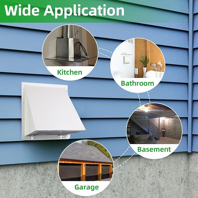 6 Inch Hooded Wall Vent with Screen and Damper, 6 Inch Exhaust Vent Cover Cap - Image 7