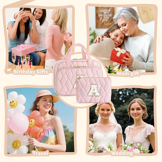 YOOLIFE Personalized Birthday Gifts for Women Teen Girls - Hanging Toiletry Bag Makeup Bag for Women Girls, Initial Toiletry Bag Makeup Bag Pink Letter C