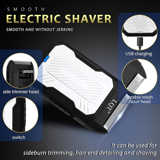 Professional Silver Hair Clippers for Men Cordless Barber Kit with Trimmer, Stainless Steel Blades, Adjustable Lever, LED Display, Type-C Charging Grooming Set Gifts,Ideal for Home Baber & Travel
