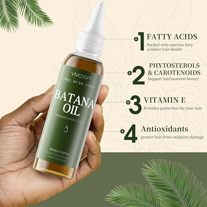 Batana Oil for Hair Growth,100% Pure & Natural Raw Batana Oil, Dr. Sebi Organic from Honduras,Care for Hair Thickness,Scalp&Skin,4.23 fl oz,1 Bottle with 2 Caps