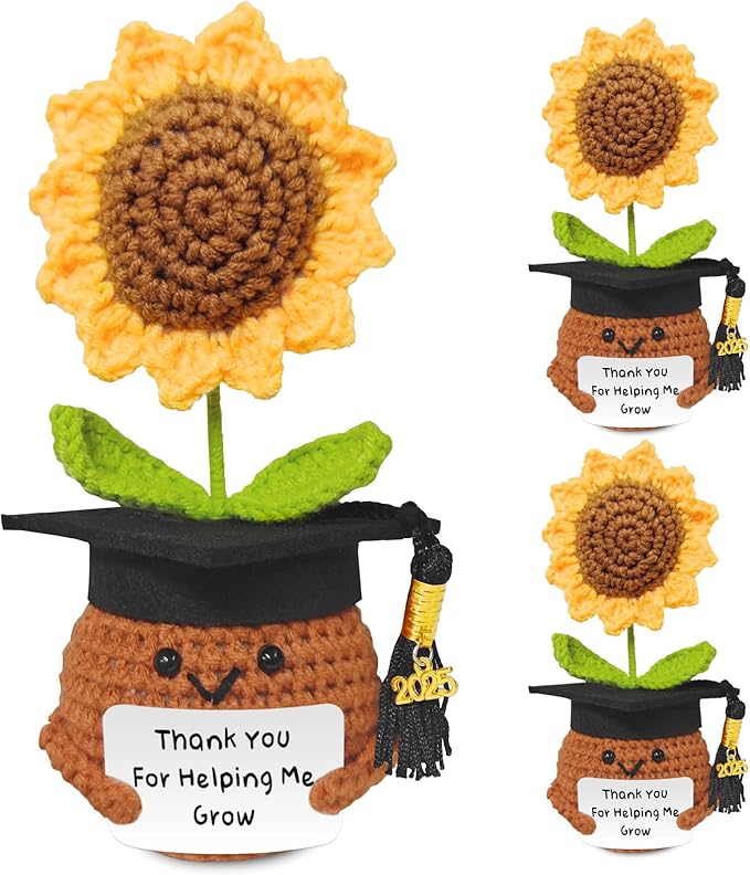 Teacher Appreciation Gifts, Handmade Crochet Sunflower Teacher Gifts, Thank You for Helping Me Grow, Daycare Teacher Appreciation Gifts for Women Men, End of Year Graduation Teacher Gifts (3)