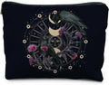 Goth Raven Makeup Bag, Celestial Sun and Moon Phase Witchy Makeup Bag for Women, Witch Stuff, Halloween Black Crow Floral Cosmetic Bag Toiletry Bag for Women, Black
