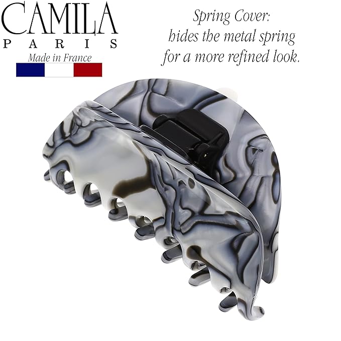 Camila Paris CP2958 French Hair Ponytail Holders Ties, Flower, Handmade, Gray, Strong Hold Grip Hair Clips for Women, No Slip and Durable Styling Girls Hair Accessories, Made in France