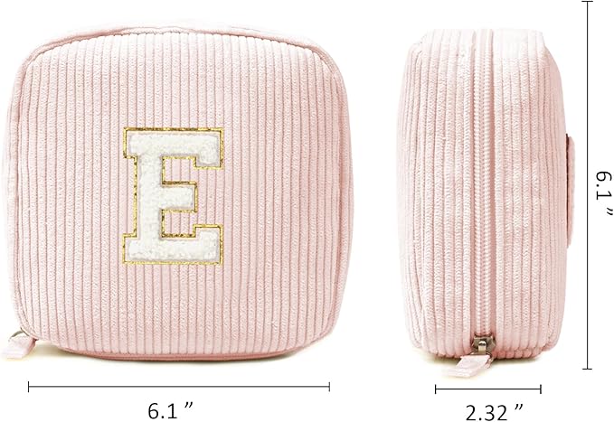 LETGO Birthday Gifts for Women Small Personalized Initial Monogram Makeup Bag,Preppy Corduroy Makeup Bags Travel Toiletry Bag Cute Pouch Purse for Her Mom Girlfriend Wife Sister Teacher Bridesmaid