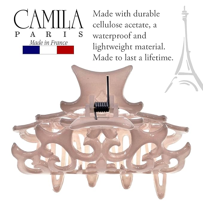 Camila Paris CP2904 French Hair Clip for Women, Girls Beige Hair Claw Clips Jaw Fashion Durable and Styling Hair Accessories for Women, Strong Hold No Slip Grip, Made in France