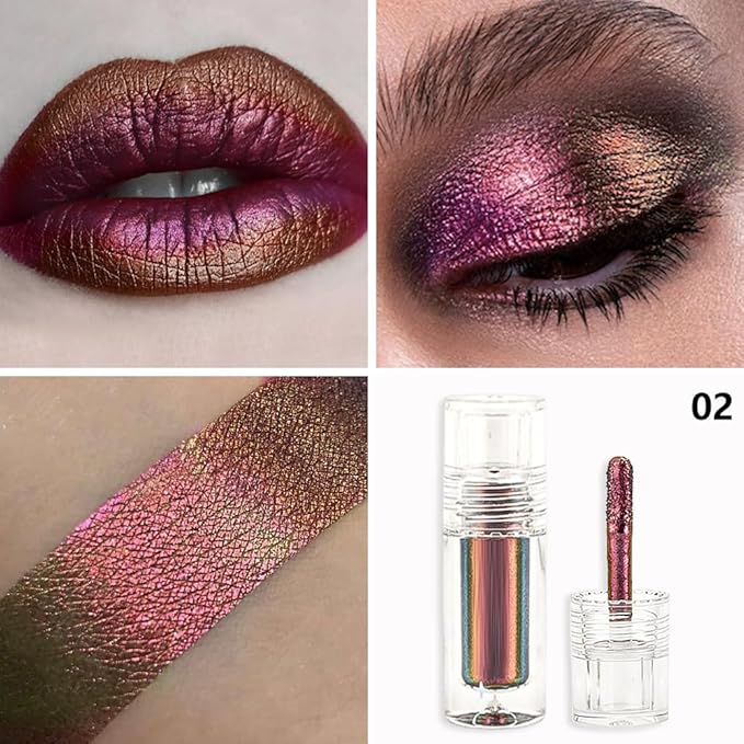 evpct Purple Gold Red Duochrome Chameleon Liquid Eyeshadow, Multichrome Metallic Glitter Liquid Eye Shadow Makeup for Women, Waterproof Color Shifting High Pigment Holographic Iridescent Eyeshadow