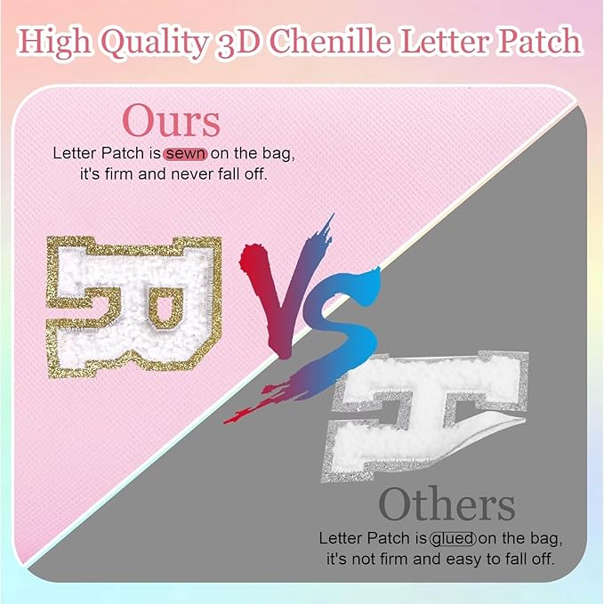 Small Personalized Letter Makeup Bag, Cute PU Leather Chenille Letters Cosmetic Bag Travel Makeup Pouch, Preppy Travel Organizer Zipper Pouch for Women&Girls（Pink-A）