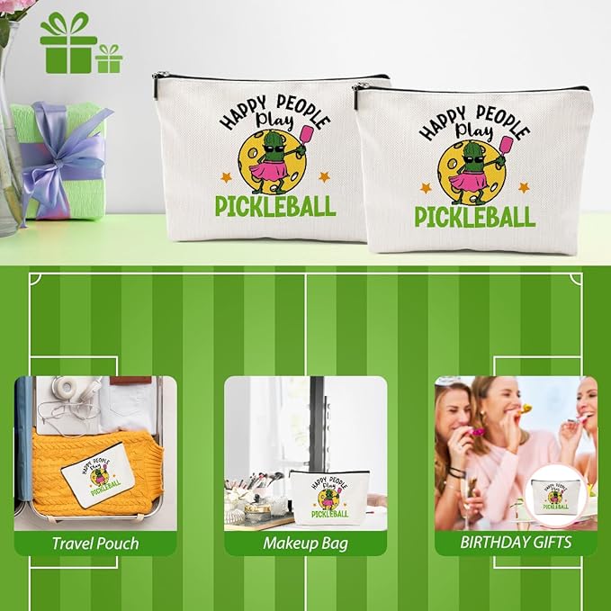 2pcs Funny Pickleball Gifts Makeup Bag, Ball Player Cosmetic Bag Ball Lover with Zipper Pouch Accessories Pickleball Lover Gifts for Girls Women Fans Player Mom Sister Christmas Birthday Gifts
