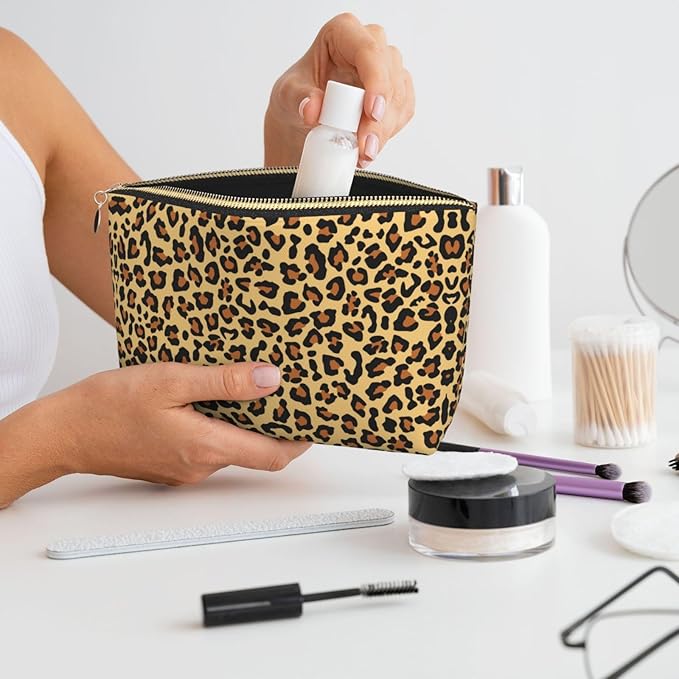 Womens Leather Makeup Bag Cosmetic Bag Travel Toiletry Bags Make Up Bags for Women Adult (Leopard Pattern 2)