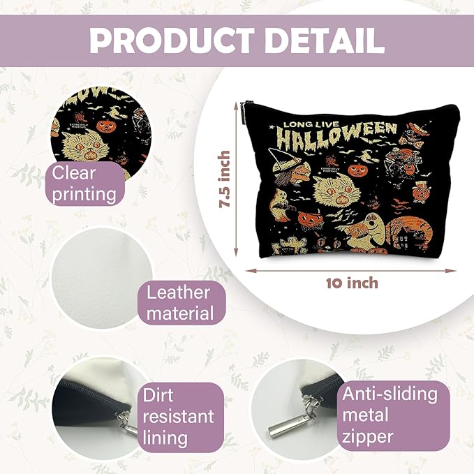 Halloween Witch Leather Makeup Bag, Halloween Gifts for Women, Witchy Gifts for Women, Witch Stuff, Long Live Halloween Makeup Pouch(PU)