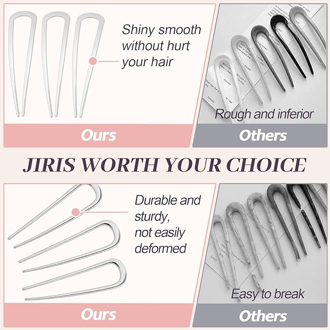 2PCS 4.2Inch French Hair Pins U-Shaped Pins for Women and Girls Fashion Metal Hair Pin French Twist Hair Pins for Buns, Updos,Stylish and Functional(set1-rabbit-silver)