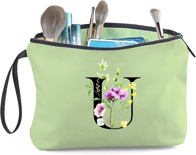 Birthday Thank You Appreciation Monogrammed Gifts for Mom Aunt Teacher Sister Friend Coworkers Bride Bridesmaid Makeup Cosmetic Bag with Mirror Mothers Day Christmas Graduation U