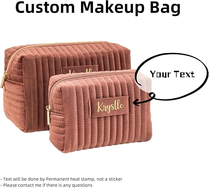 Custom Makeup Bag, Pink Velvet Personalized Cosmetic Bag with Zipper for Women Teen Girls Birthday Gifts Mothers Day Gifts for Mom