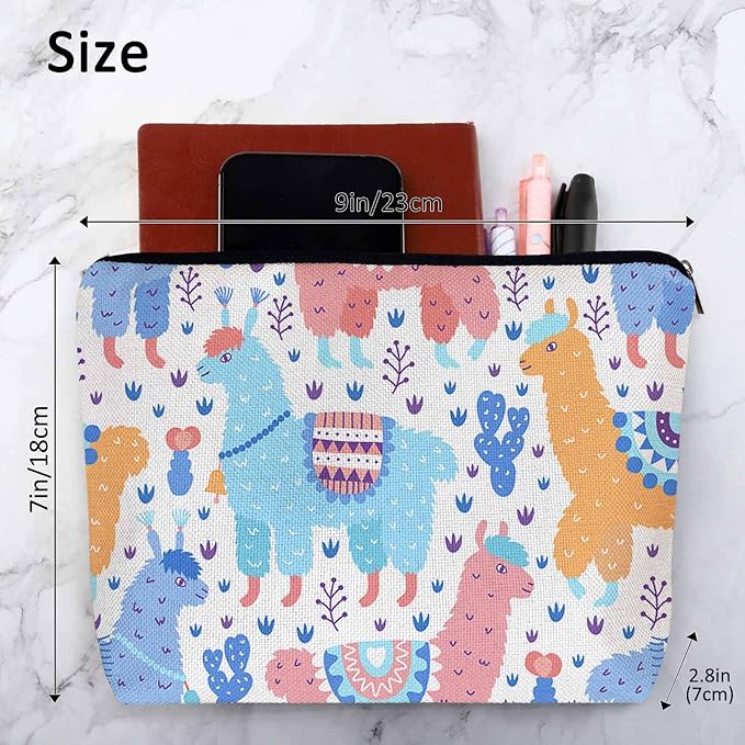 Makeup Bag For Purse Llama, Cartoon Llama Alpaca Cactus Cosmetic Bags For Women With Zipper Travel Toiletry Pouch Makeup Bags Makeup Organizers Purse For Toiletries Cosmetics