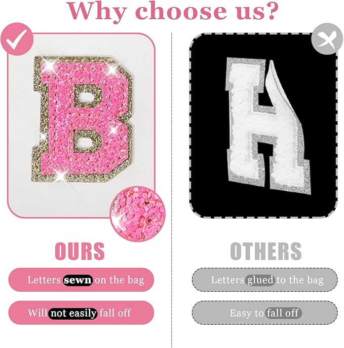 Personalized Initial Letter Makeup Bag, Preppy Glitter Letter Patch Cosmetic Pouch Zipper,PU Waterproof Travel Toiletry Bag Cute Makeup Organizer Monogrammed Make Up Bag,Gift for Women Girls(Letter B)