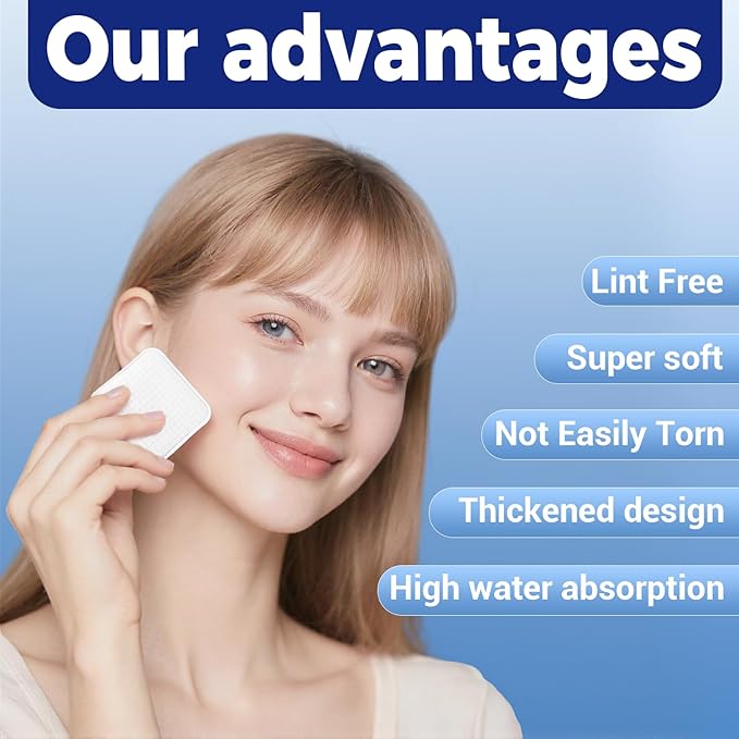 Premium Natural Pure Cotton Pads,Soft & Lint-Free Upgraded Edge Stitching Design Cotton Rounds for Face,Unique Three-Layer Structure, Ultra-Absorbent Makeup Remover Pads,for All Skin Types (100 Count)