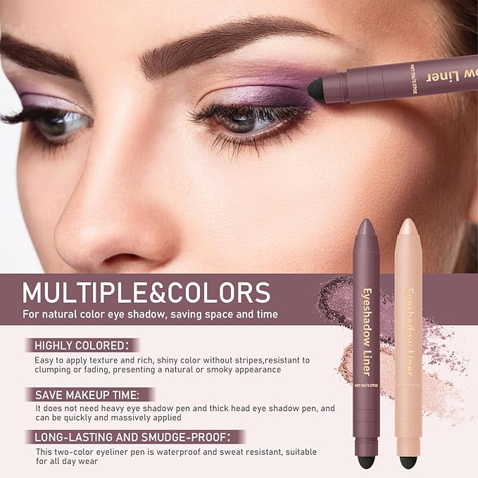 2Pcs Perfect Color Duo-Shadow Liner 2-in-1 Eyeliner & Eyeshadow, Effortless Smoky or Natural Eye Makeup, Waterproof & Smudge-Proof Shadow Liner Duo (A)