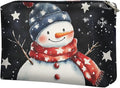 COEQINE Christmas Makeup Pouch for Purses for Women Leather Snowman Black Stars Mini Cosmetics Bag Cute Cosmetic Pouch for Women with Zipper Pen Pencil Toiletry Pouch for Birthday Xmas Gift