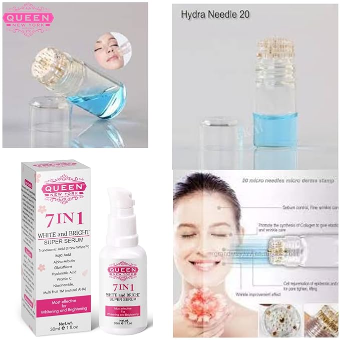 QUEEN 7-in-1 Super Serum – 5% Tranexamic Acid, 5% Kojic Acid, 2% Alpha Arbutin with Niacinamide, Hyaluronic Acid & Vitamin C – Brightening, Hydrating Anti-Aging Facial Serum for Women – 1 fl oz