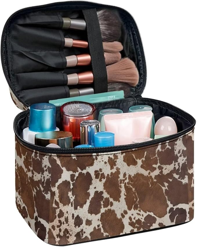 JoyLamoria Cosmetic Bag Toiletry Bag Zipper Closure Pouch Durable Makeup Bag Travel Case with Brown Leopard Print