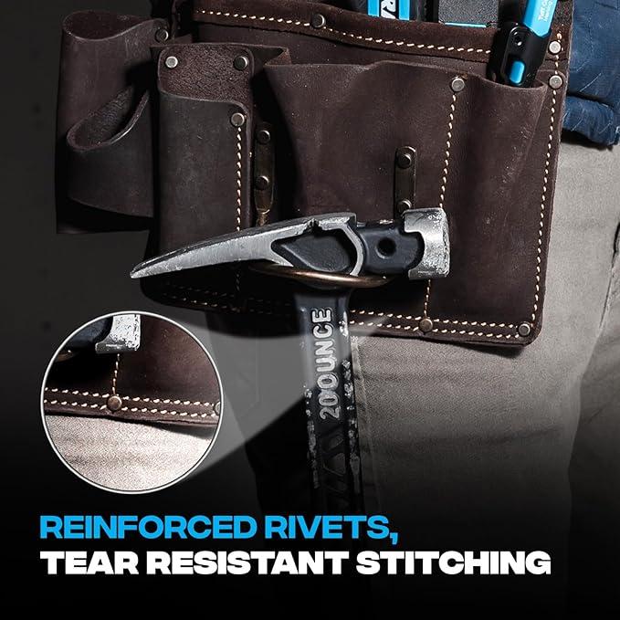Ox Pro Drywall Tool Belt - 22-Pocket Leather Tool Belt Pouches - Belt (XL) Made of Oil-Tanned Leather with Double-Stitching and Steel Rivets - OX-P263806