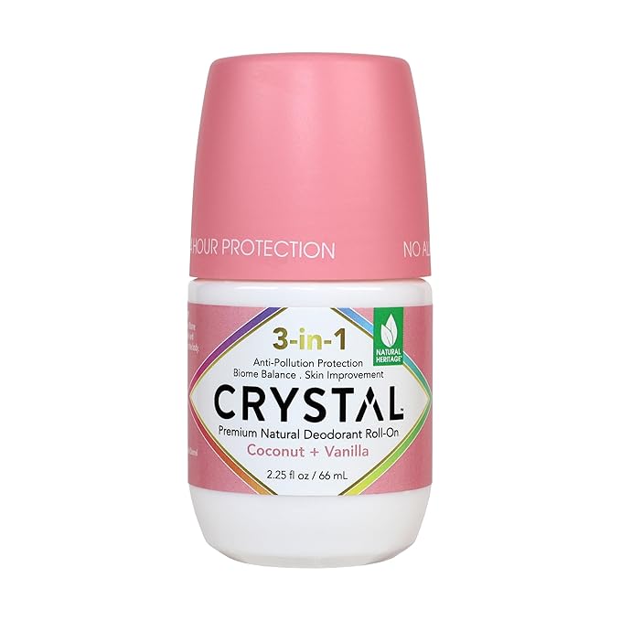 Crystal 3-in-1 BioHealth Deodorant, Coconut & Vanilla, Natural Odor Protection with Aloe & Hyaluronic Acid, Microbiome-Friendly, Moisturizing, Anti-Pollution Formula (2.25 Fl Oz)