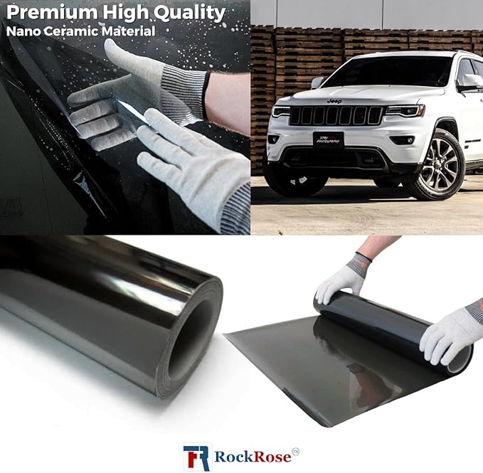 RockRose 75% Nano Ceramic Car Window Tint 40 in x 6FT 2PLY Privacy Film Heat Block, 99% UVR, and 85% IRR Block for Auto or Home Strong Adhesive, Easy Shrink, Plotter Friendly - Charcoal