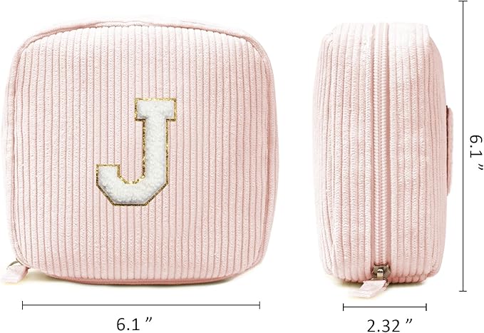 LETGO Birthday Gifts for Women Small Personalized Initial Monogram Makeup Bag,Preppy Corduroy Makeup Bags Travel Toiletry Bag Cute Pouch Purse for Her Mom Girlfriend Wife Sister Teacher Bridesmaid