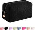 JOVAKIT Travel Makeup Bag Cosmetic Bag for Women, Fashion Christmas Gifts, Plush Zipper Make Up Pouch, Large Capacity Toiletry Organizer Makeup, Portable Storage Bag Trendy Stuff (Black)