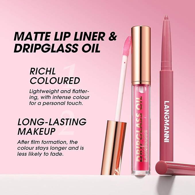 6pcs Hydrating Lip Oils + Lip Liner Pencil Lip Combo Sets, 24H Long-Lasting Lip Kit with Lip Liner and Gloss, Nourishing, Non-Sticky Tinted Stain Lip Gloss Plumping Lip Oil Set for Women(Set B)