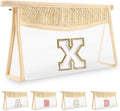 Personalized Initial Letter Bag Boho Straw Clear Makeup Bag,Small Cute Chenille Varsity Letter Pouch With Zipper,Beach Travel Toiletry,Portable Monogrammed Cosmetic Bag for Women Girls,X