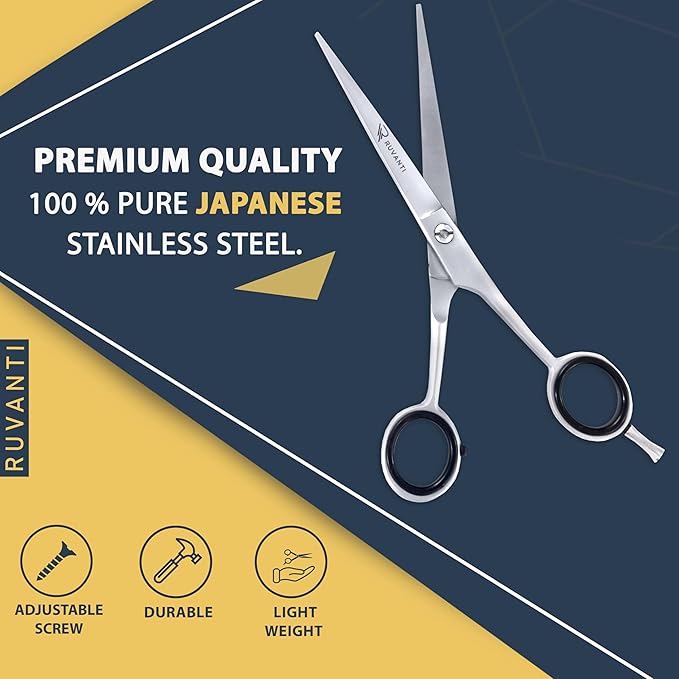 Ruvanti Hair Cutting Scissors - Professional Barber Shears For Salon & Home Use, Sharp Durable Stainless Steel Blades, Comfortable Grip Handles, Includes Case - Tijeras De Peluquería Profesional