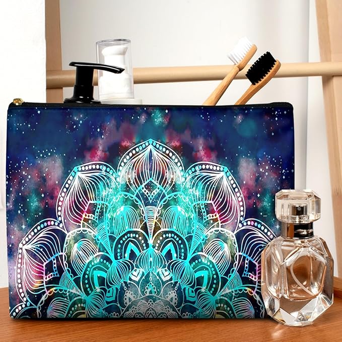 Cute Makeup Bag for Purse Waterproof Cosmetic Bags for Women Funny Smooth Zipper Travel Toiletry Pouch 10X8 Inches-Mandala Nebula Makeup pouch