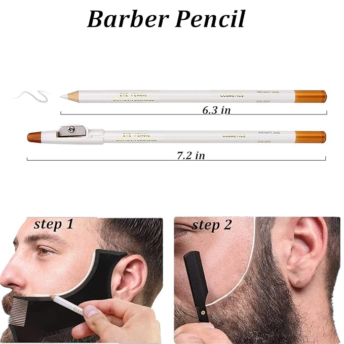 Megan Beard shaping tool,5 piece set beard shaper - include Professional Straight Edge Razor,beard template,10 Count of double edge blades,barber pencil and Stainless steel scissors.