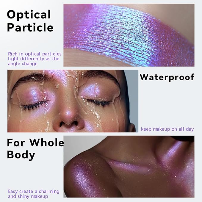 Duochrome Purple Blue Glitter Eyeshadow Stick, Holographic Color Shift Shimmer Chameleon Eye Shadow Brightener Pencil, Silky Smooth Iridescent Sparkle Inner Corner Eye Highlighter Fairy Makeup