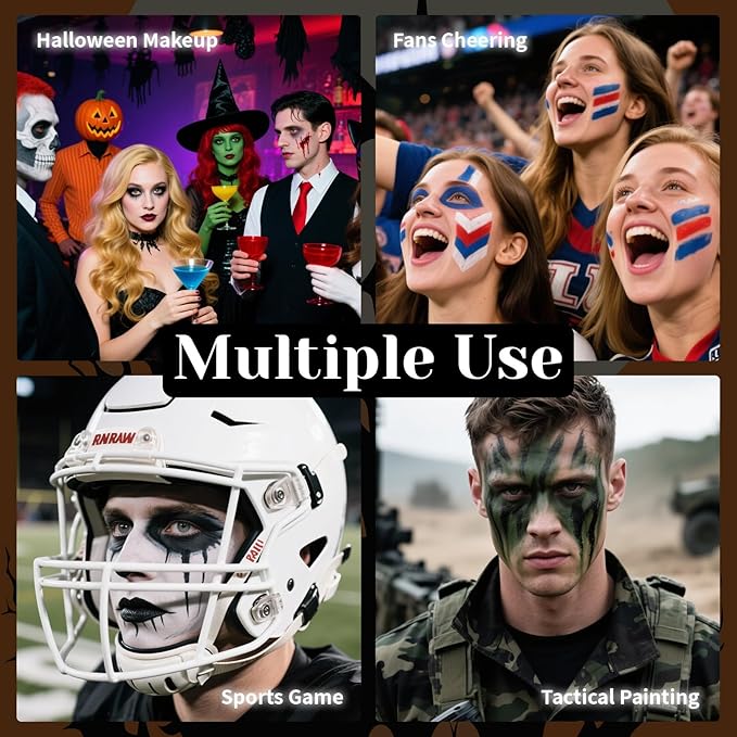 White Light Blue Face Body Paint Stick Set with Translucent Setting Powder and Sponges, Professional Full Coverage Face Painting for Adults Halloween Cosplay SFX Avatar Corpse Bride Makeup