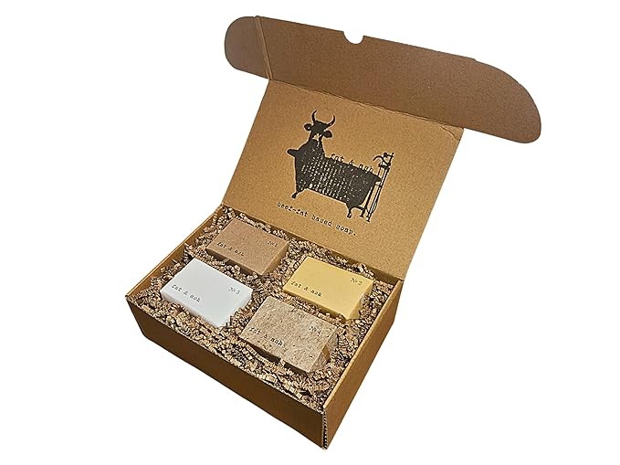 fat & ash Beef Tallow Soap Bar (8 Pack) - VERY SIMPLE INGREDIENTS - Organic and Moisturizing - Handmade in USA - Family Recipe - Long-Lasting, All-Natural, For Dry Skin