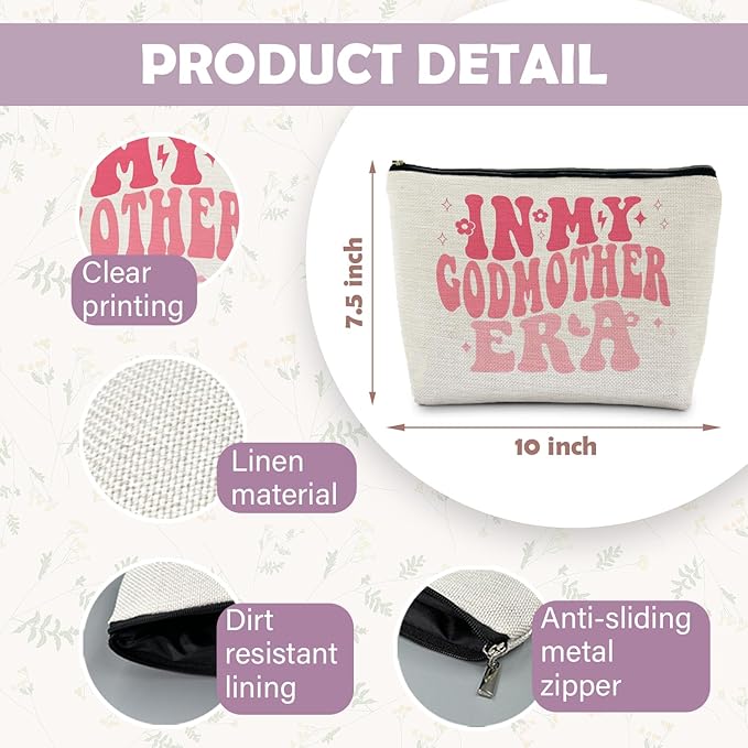 In My Godmother Era Makeup Bag, Godmother Mother's Day Gifts, Godmother Gifts from Godchild, Pink Godmother Makeup Bag Cosmetic Pouch
