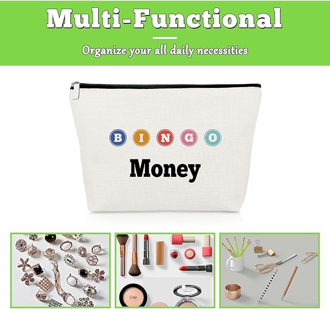Bingo Gifts Bingo Money Game Makeup Bag Funny Gambler Gifts for Player Casino Lovers Cosmetic Bag Casino Gambling Presents for Best Friend Christmas Birthday Travel Cosmetic Pouch Gambling Presents