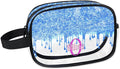 Personalized Travel Transparent Cosmetic Bag Waterproof Makeup Bags, Custom Name Light Sky Blue Curtain Glittering Romantic Organizer Case Clear Toiletries Container Bag