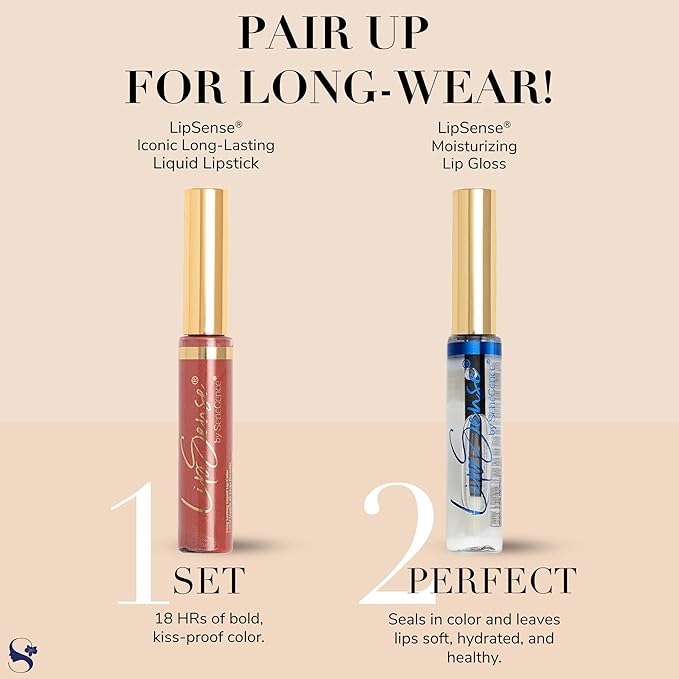 SeneGence LipSense Honey Rose Liquid Lipstick and Glossy Clear Lip Gloss Duo – 18HR Wear, Hydrating, Waterproof, Transfer-Proof