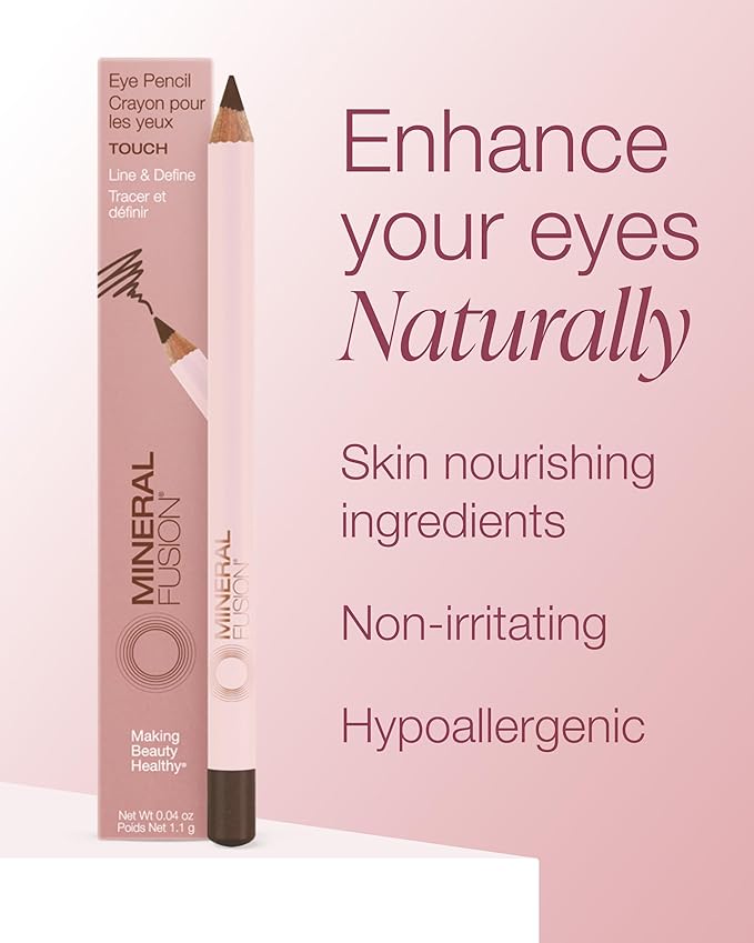 Mineral Fusion Eye Pencil (Dark Brown - Touch) - Eyeliner with Soothing Chamomile, Meadowfoam & Vitamin E - Smooth & Long Lasting, Hypoallergenic, Non-Irritating Eye Makeup