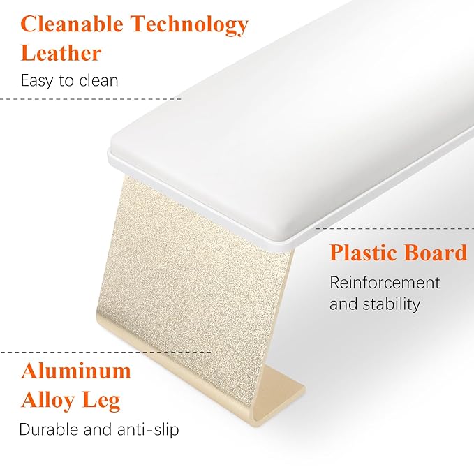 Erasable Arm Rest for Nails Tech, Luxury Nail Arm Rest White Manicure Hand Rest for Nails Tech with Non-Slip Aluminum Alloy Legs, Cleanable Technology Leather